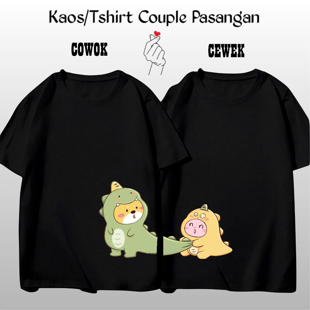 Penawaran Terbatas Baju Kaos Couple Pasangan Lengan Pendek Gambar Dino Cute / Kaos Oblong Kapelan