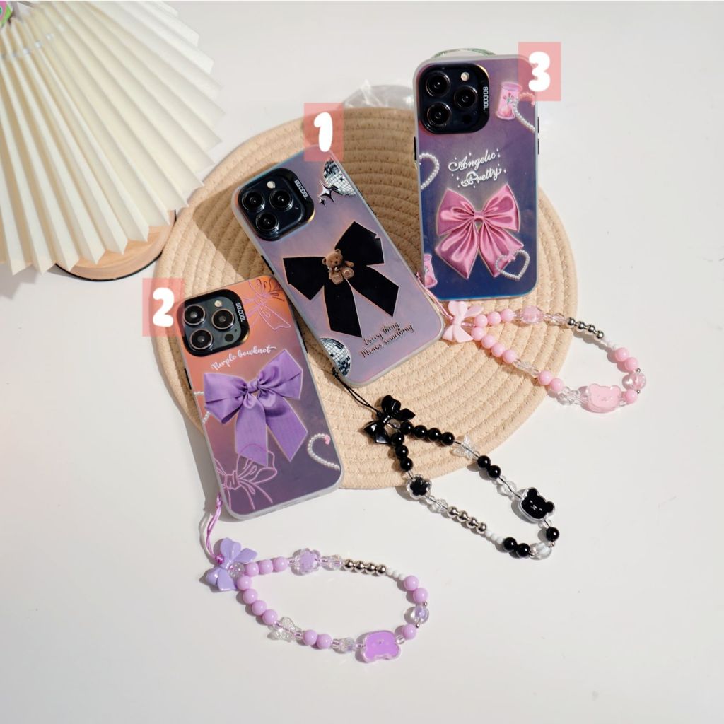 Phone Strap + Case Hologram Motif for REALME | IMD02+STRAP | Gantungan Hp Manik Manik | Phone Strap 