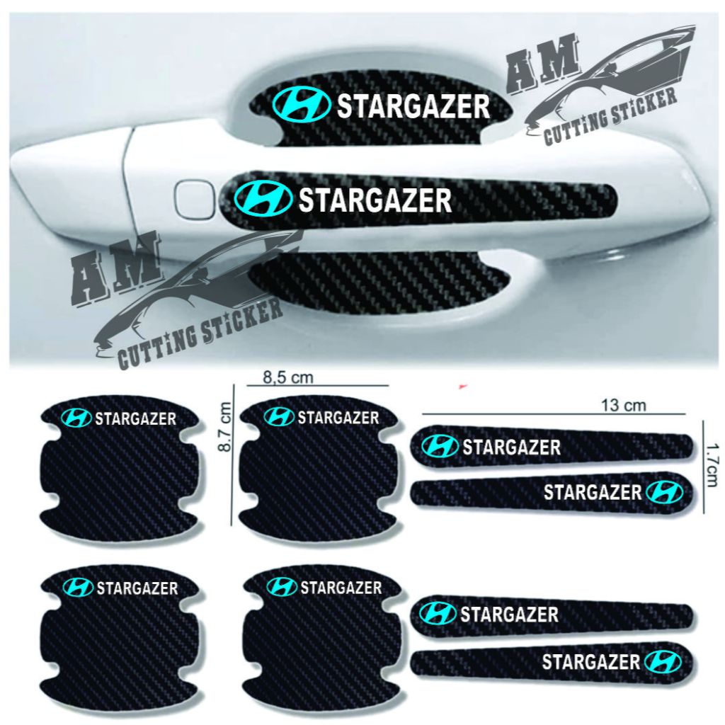 8pcs stiker carbon handle mobil hyundai stargazer stikcer pelindung gagang pintu mobil