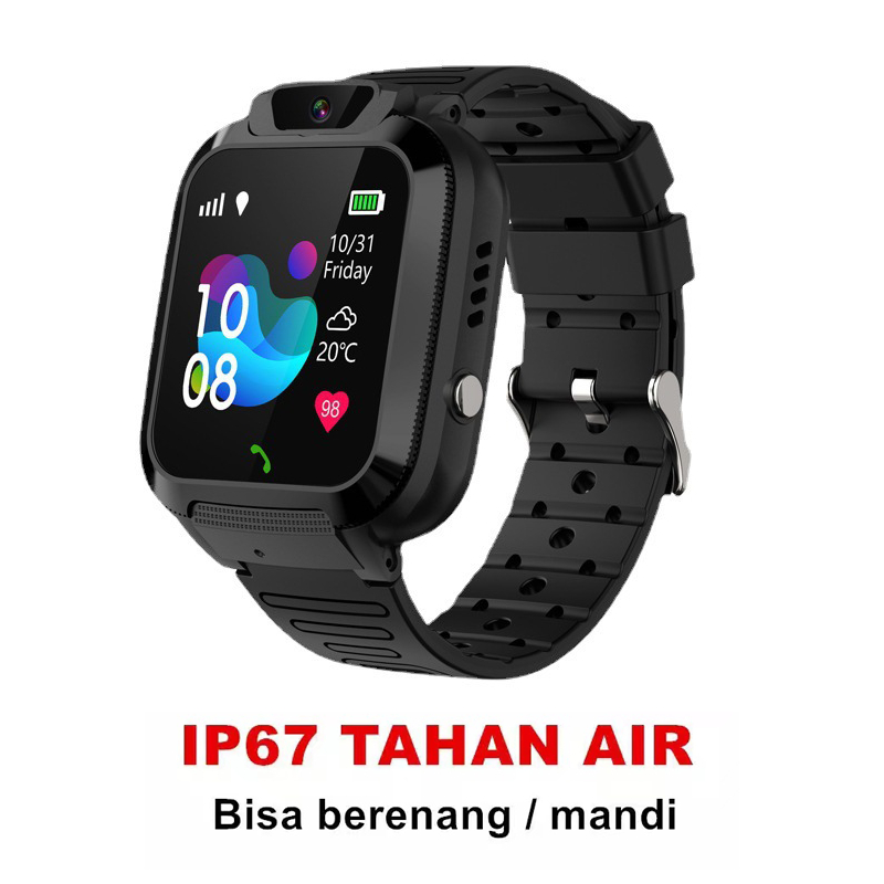 Imo Anti Air IP67 Jam tangan anak telepon - anak Gps Digital Smartwatch anak Waterproof Kids Smart Watch-Black-Tahan Air-2G