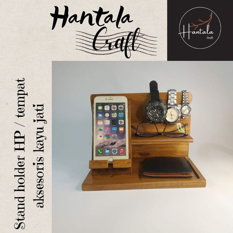stand holder HP kayu jati | tempat aksesoris