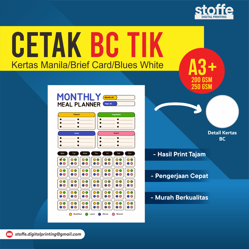 Cetak Kertas BC TIK Kertas Manila Brief Card Blues White