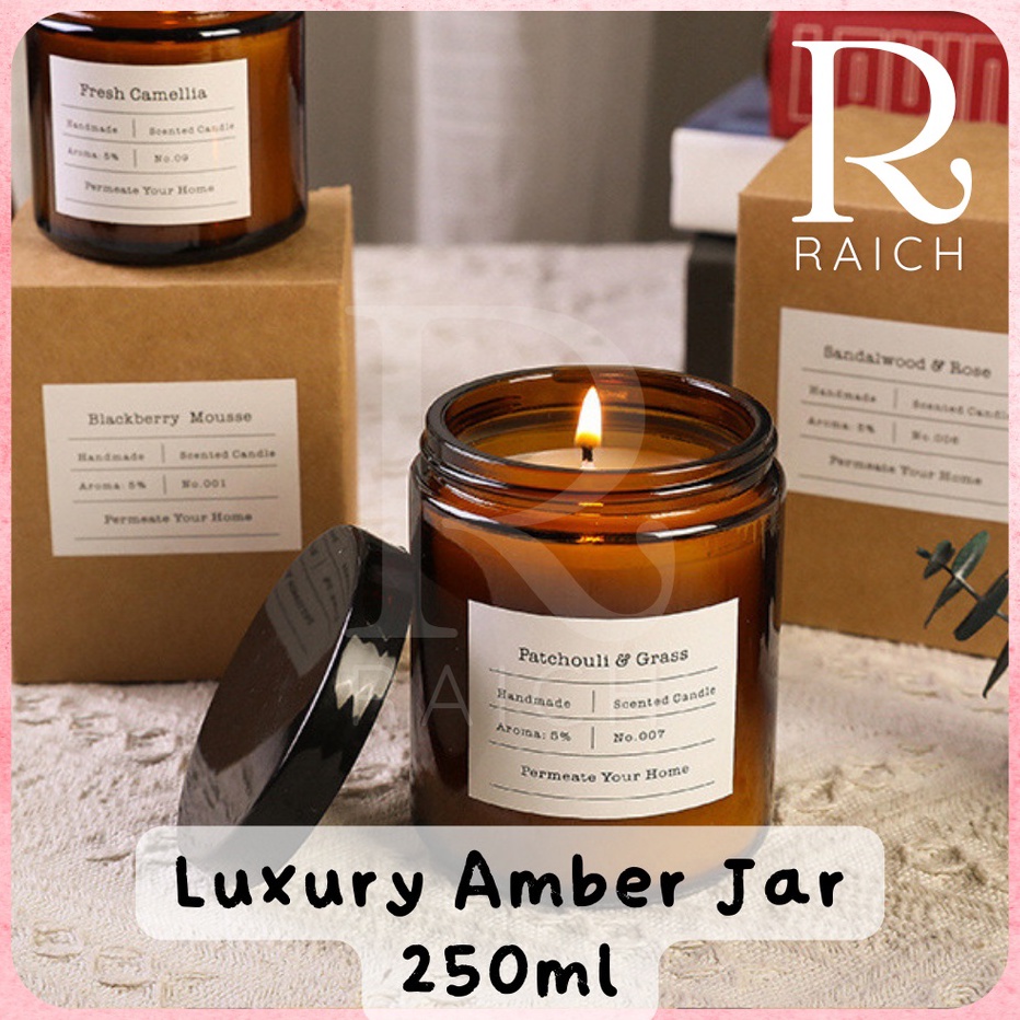 KF7 Amber Glass Jar Kaca 25ml Candle Jar Tempat Lilin Hitam Dark Large Coklat Large
