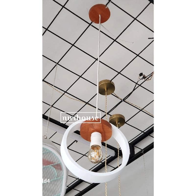 Lampu Gantung Kayu Lampu Hias gantung Vintage Cafe Wood Ring putih