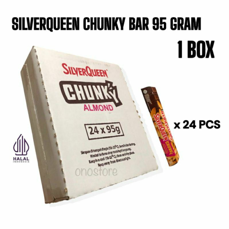 

Coklat Silverqueen Chunky Bar Almond 85 gram 1 Box isi 24 pcs