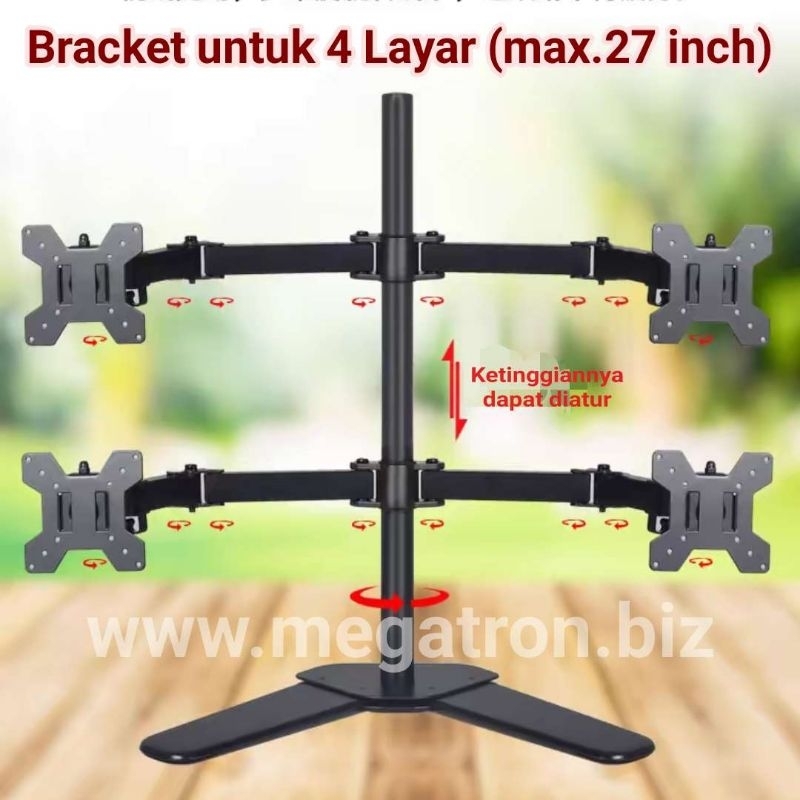 Bracket Standing untuk 4 Monitor - video wall 2x2 (support layar ukuran 10-27 inch)