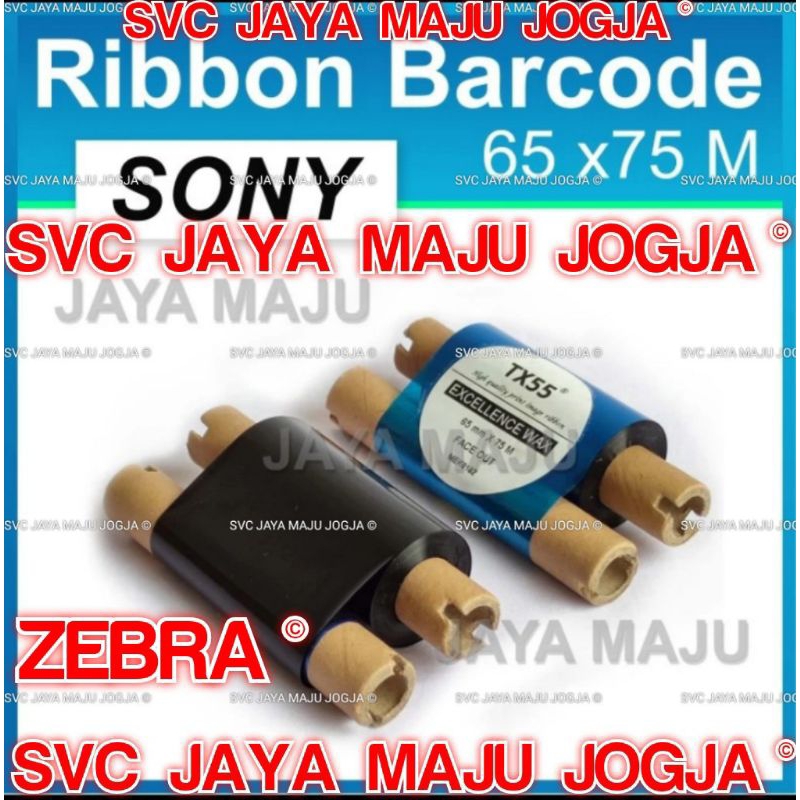 [ ZEBRA ]  TX55  65 MM  X  75 M  SONY  EXCELLENCE WAX - FACE OUT  ||  CORE ½" - DOUBLE CORE COAK  ||