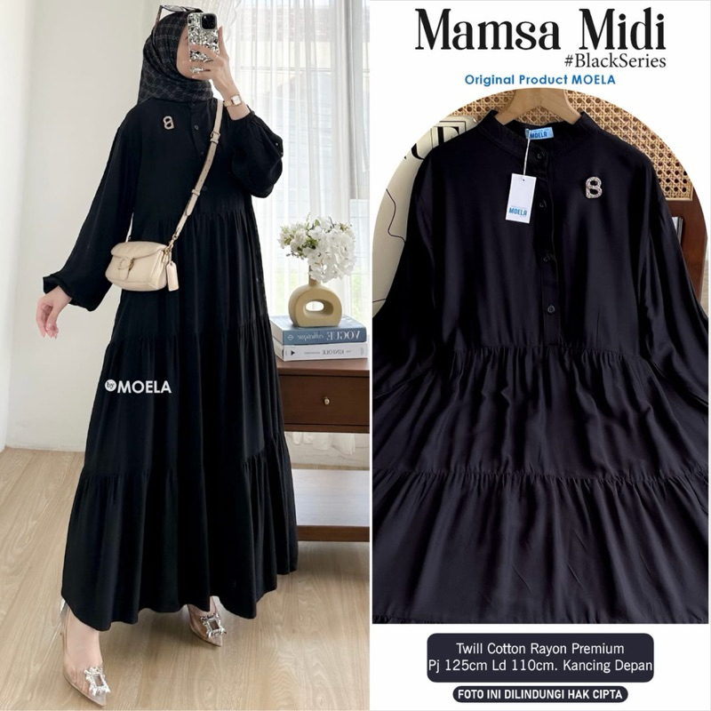 Mamsa midi moela rayon twill premium dress polos allsize busui kancing depan
