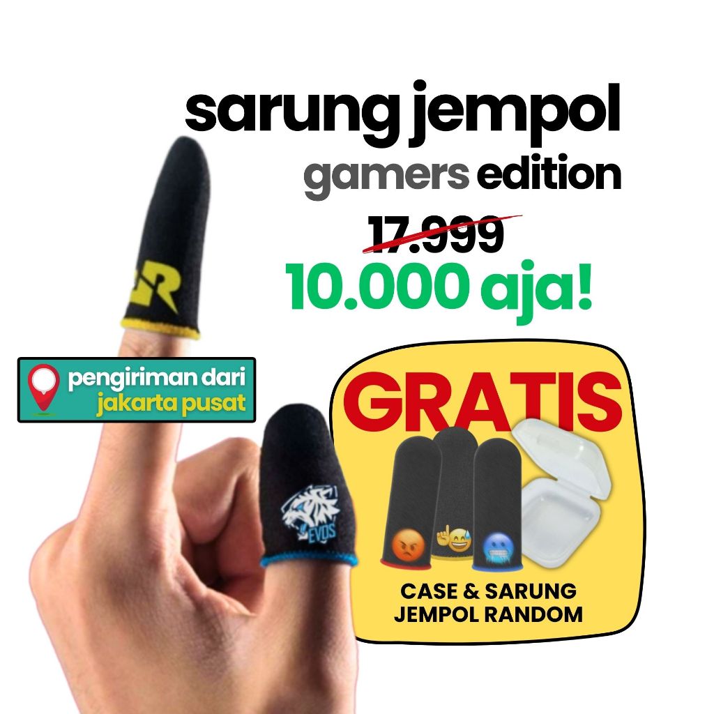 Sarung Jempol eSports Custom Emote Edition untuk Game FF/FREE FIRE, Mobile Legends, COD, ONIC, EVOS, RRQ, BTR (Anti keringat, pengganti bedak gaming) bisa COD dan Gratis Ongkir