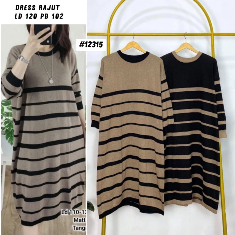 Tunik rajut wanita jumbo salur/Dress rajut bigsize