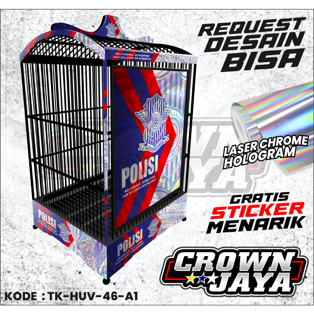 Decal Sticker Sangkar Kotak UV Hologram Nomer 1 2 3 Custom Motif Polisi Satlantas Hologram Premium E