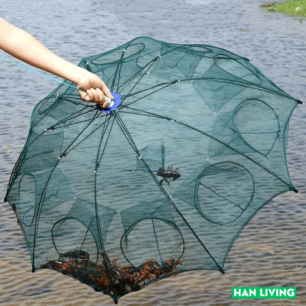 HANLIVING Perangkap Ikan Bubu Payung Jala Pancing Kecil Laut Danau Sungai Alat Pancing Kail Kepiting