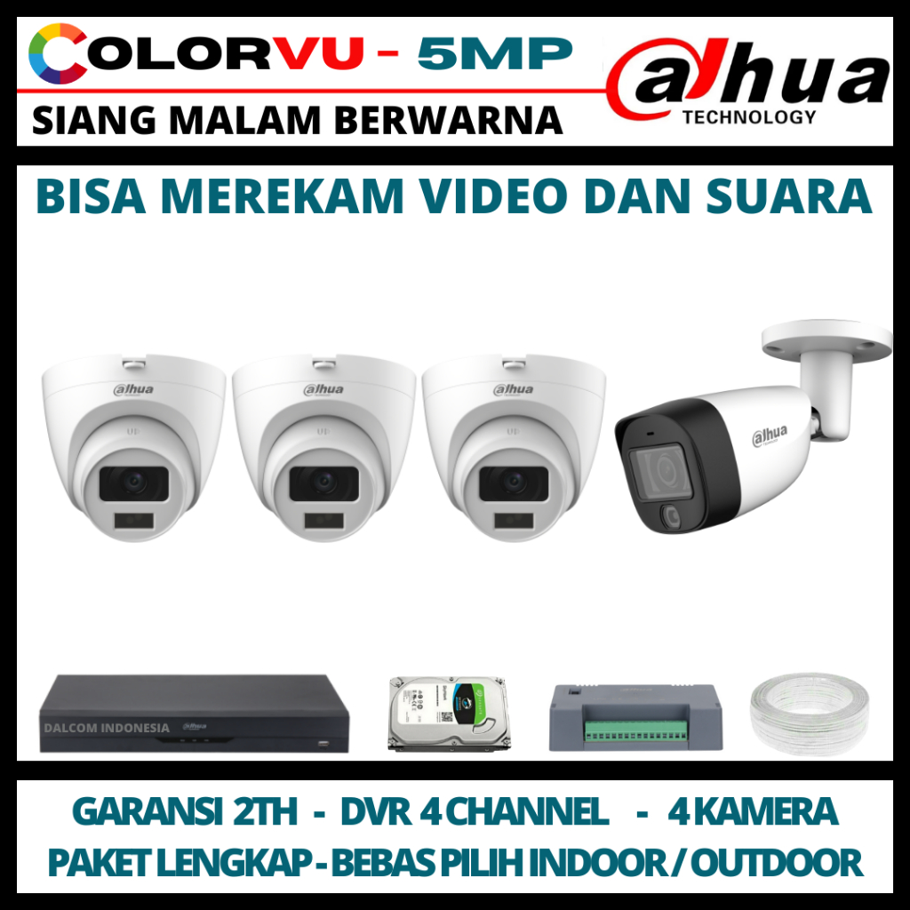 PAKET CCTV DAHUA COLORVU 5MP 4 CHANNEL 4 KAMERA