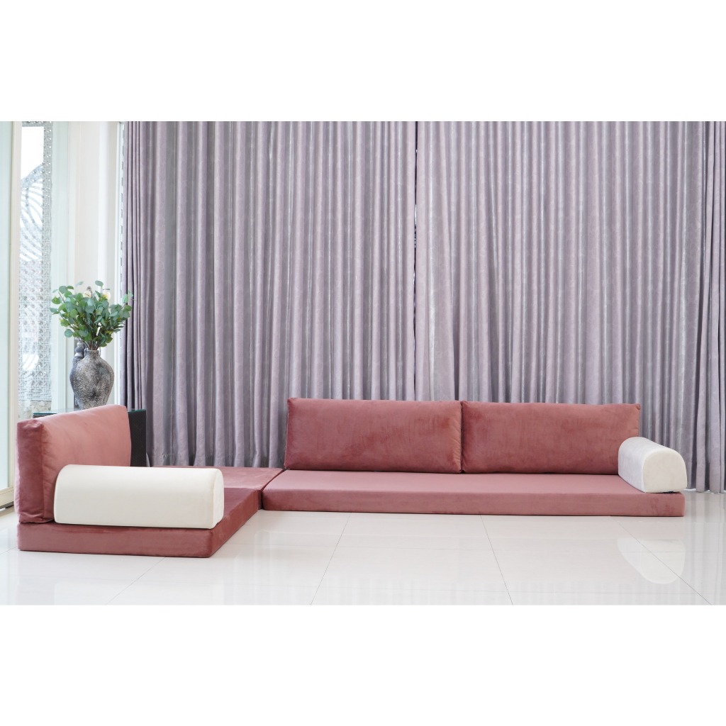 [PO CUSTOM] Sofa Lesehan Throwpillow Backrest Velvet Peach Ukuran 3 Meter  Bpk Anwar Muktafi