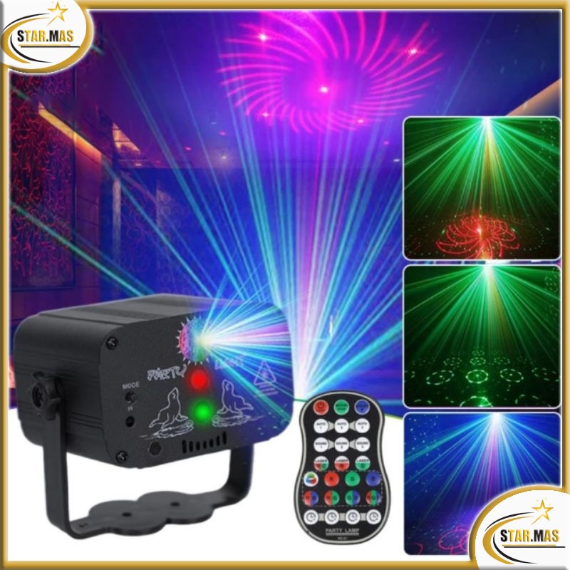Lampu Disco Laser DJ Remote Control Lighting Lampu Panggung Lampu Disco Laser Ikut Musik Suara Rgb D