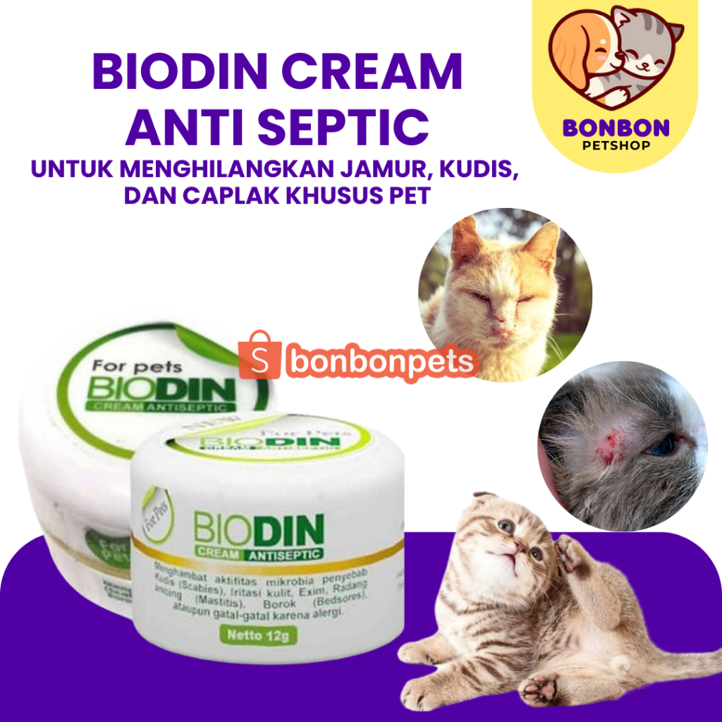 Obat Scabies Kudis Jamur Kucing Anjing Kelinci Biodin Antiseptik Herbal Paling Ampuh Biodin Cream 12