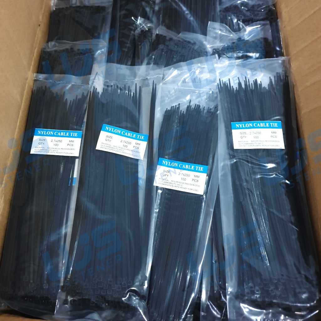 

Kabel Tis 2,7x250MM 25CM Hitam Cable Ties Tali Strip Segel Plastik
