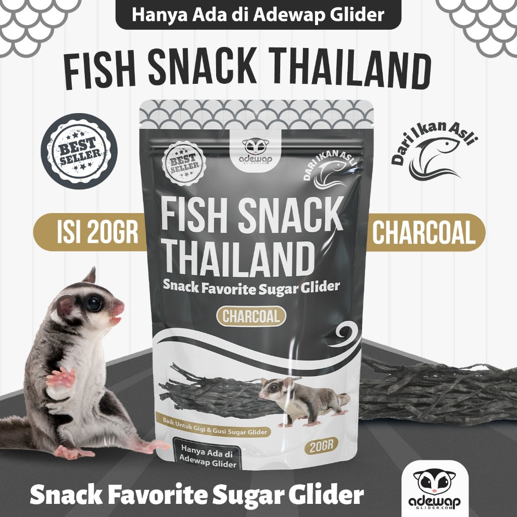 ADEWAP GLIDER Charcoal Fish Snack Camilan Pembersih Gigi Sugar Glider
