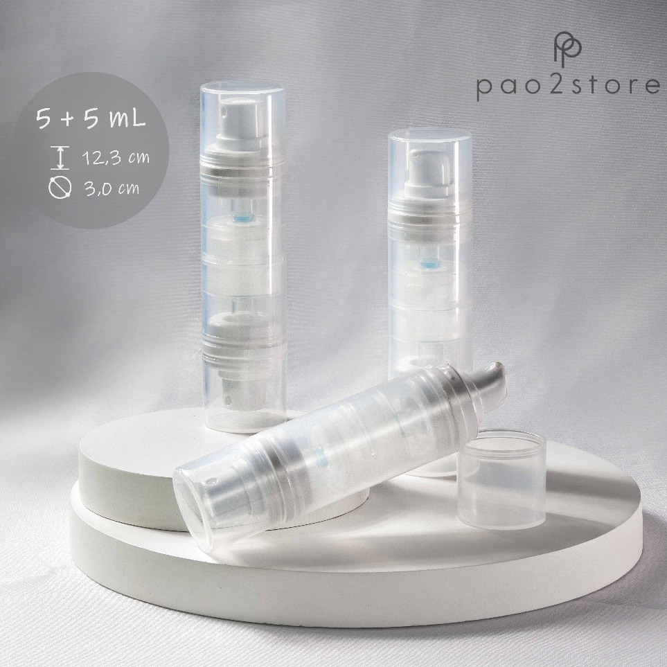 Botol Airless Pump Dual Action 5  5ml 1ml  Twin Double Head 2 in 1  Vacuum Skincare Kosmetik Lotion 