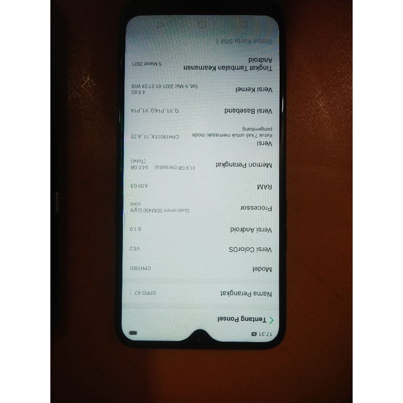 Oppo a7 second original,ram 4/64