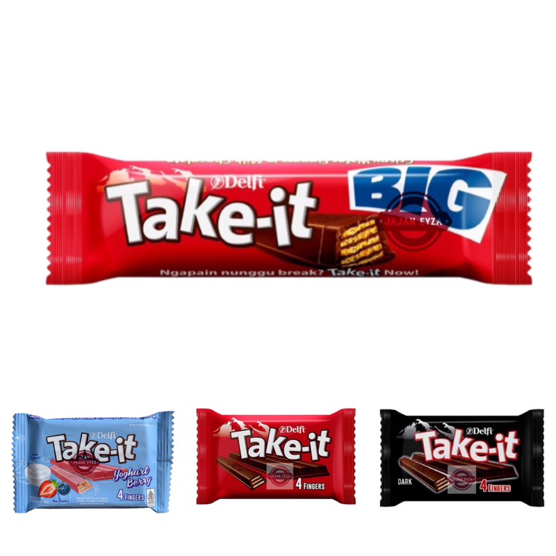 

delfi take it 4 fingers / wafer take it chocolate / take it dark / delfi take it wafer / promo take it termurah