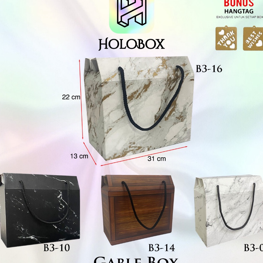 

KP8 Gable Box Kotak Kado Dus Tentengan Packaging Toples Kue Hampers Uk31x13x22 cm B34