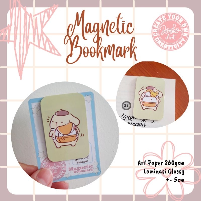 

Magnetic Bookmark / Pembatas buku magnet Cartoon Pom pom purin school