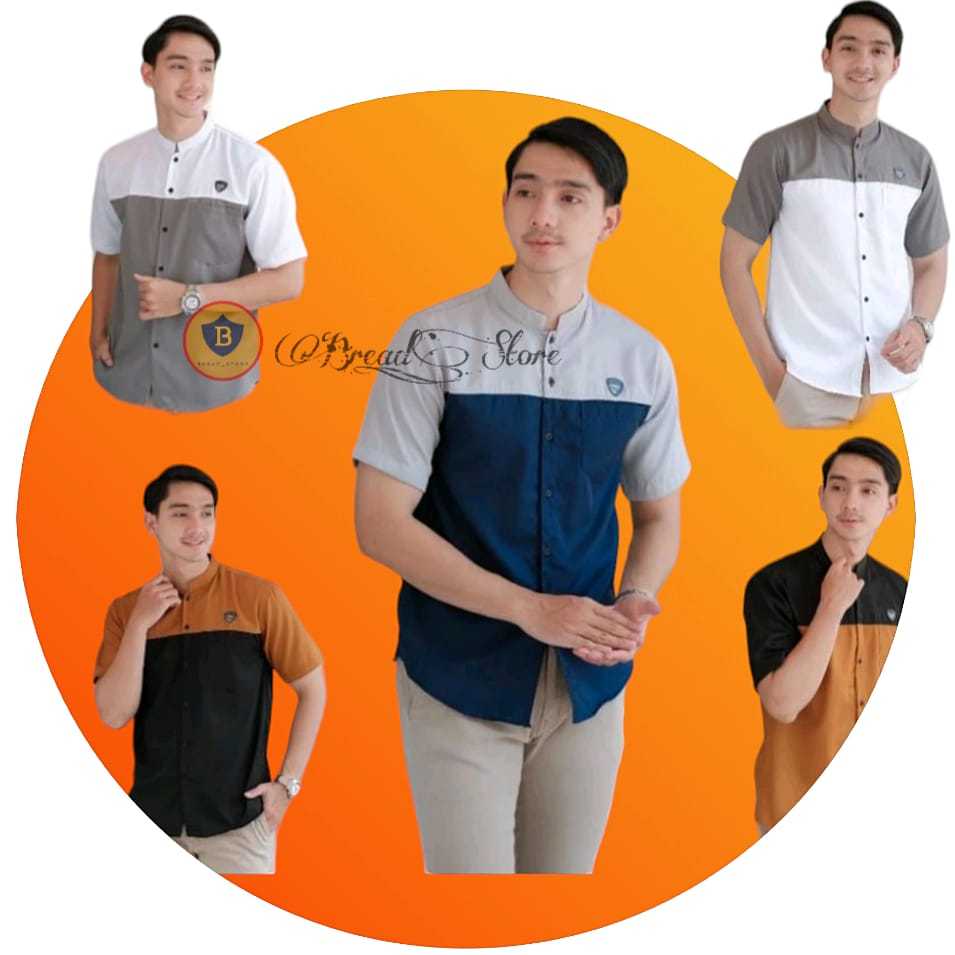 TERBARU BAJU KOKO ATASAN PRIA DEWASA LENGAN PENDEK 2 WARNA KOMBINASI MEWAH - BAJU KOKO KEREN HALUS D