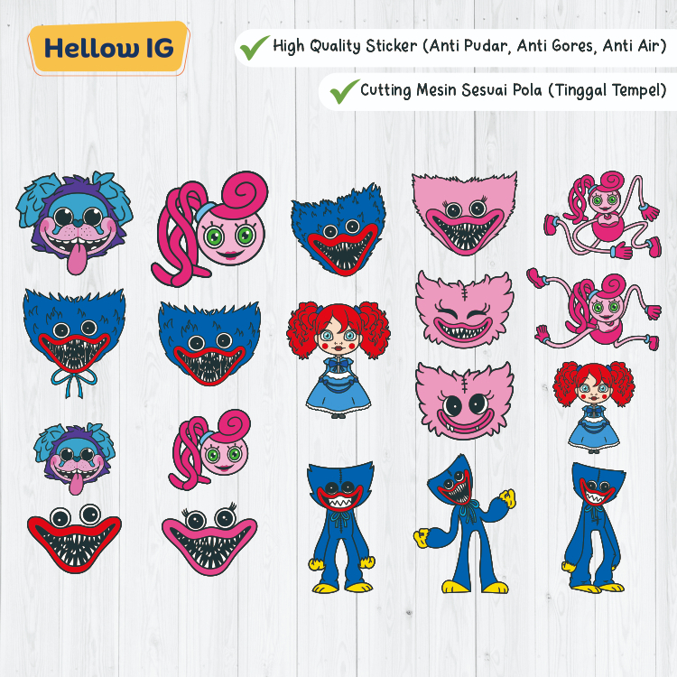 

STIKER Huggy Wuggy Kissy Missy Poppy Playtime | STICKER PACK | WATERPROOF LUCU GELAS BOTOL HP KOPER PREMIUM