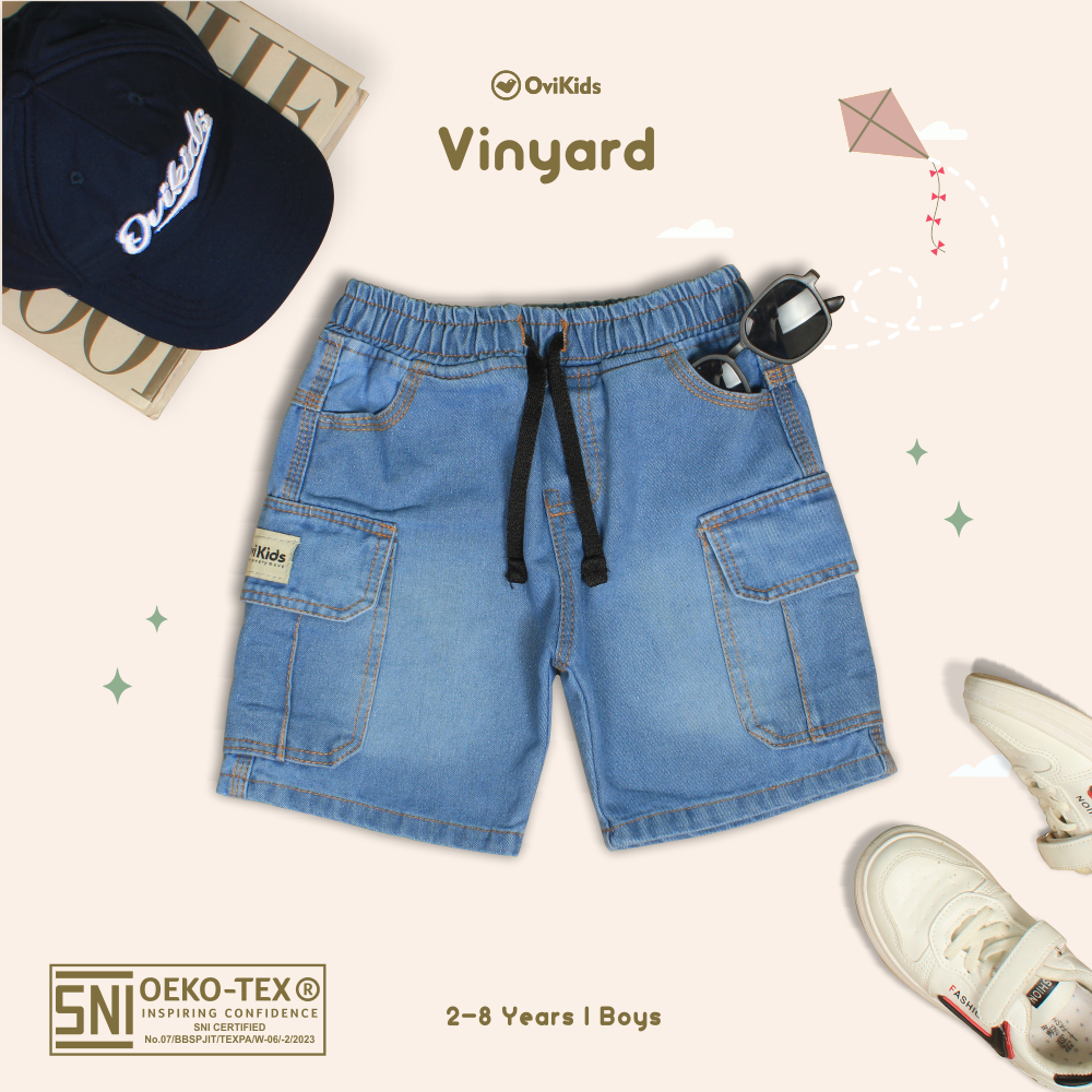 OVIKIDS Vinyard - Celana Pendek Anak Jeans Anak Cargo Anak Laki-Laki 2 - 10 Tahun