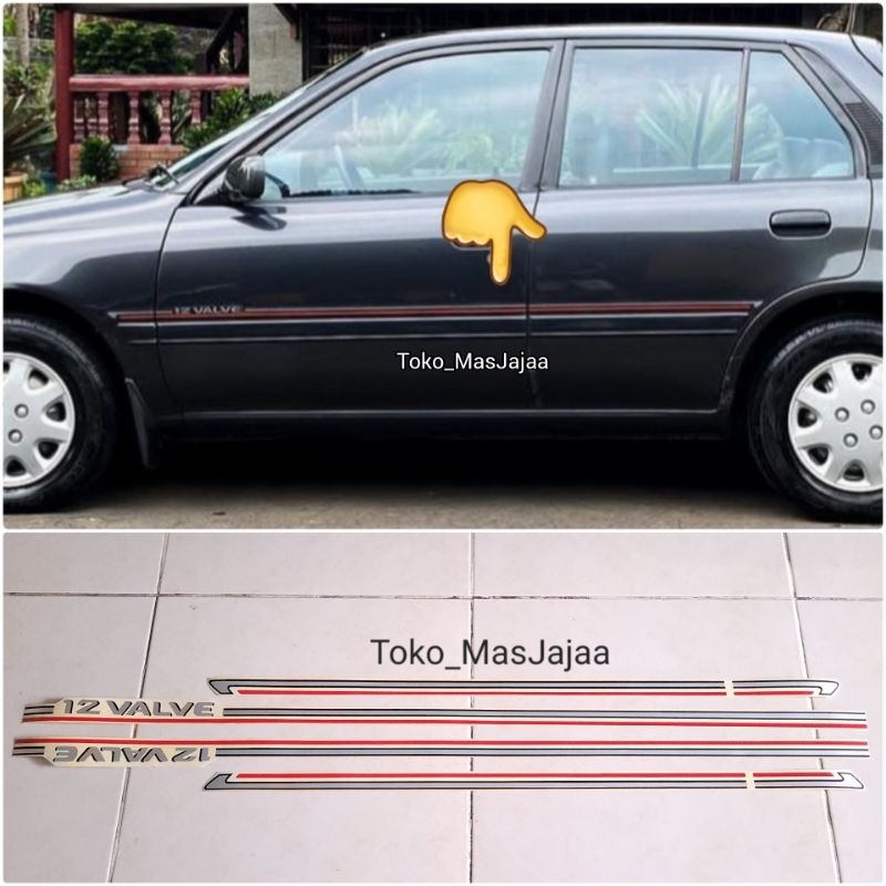 Sticker stiker toyota starlet 12 valve / stiker list body merah starlet 12 valve 1 set kanan kiri