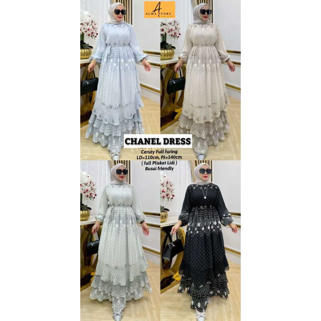 chnl gamis dress maxy maxi pakaian baju pesta lebaran kondangan perempuan wanita cewe cewek remaja d