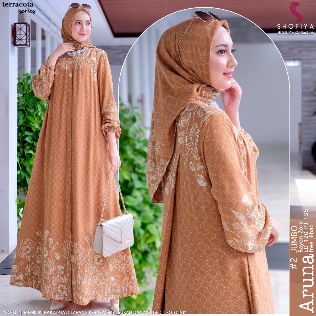 aruna gamis dress dres maxy maxi busana baju pakaian set gratis free jilbab hijab khimar ld 120 xxxl