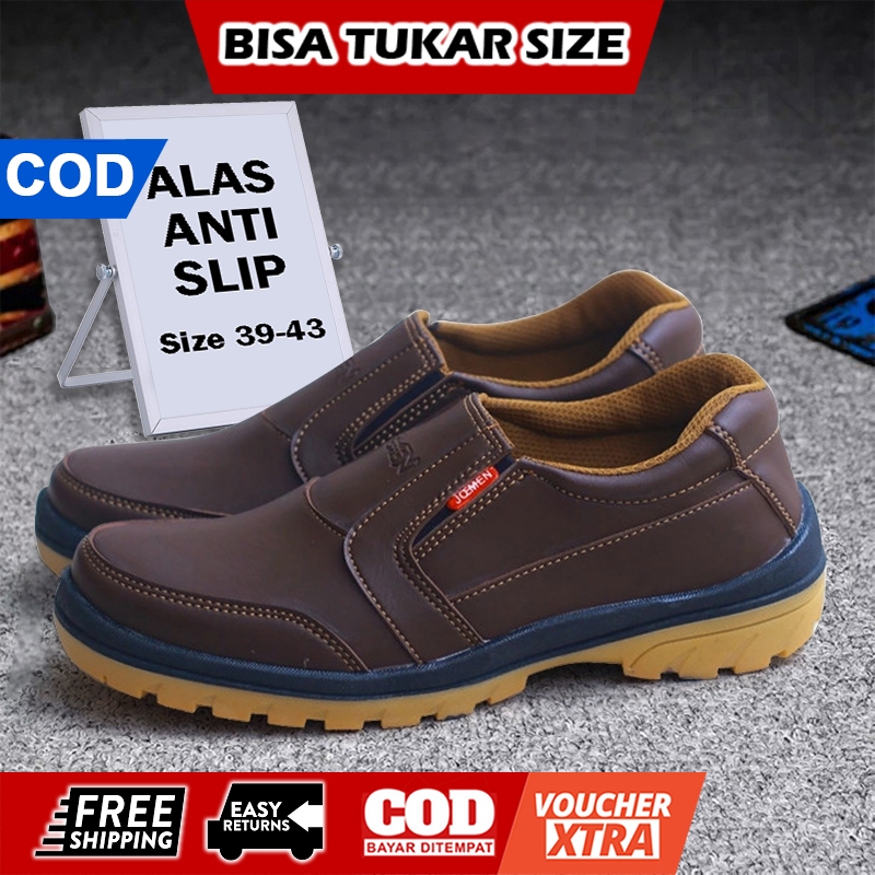 Sepatu Slip On Pantofel Kulit Pria Dewasa Tanpa Tali A08