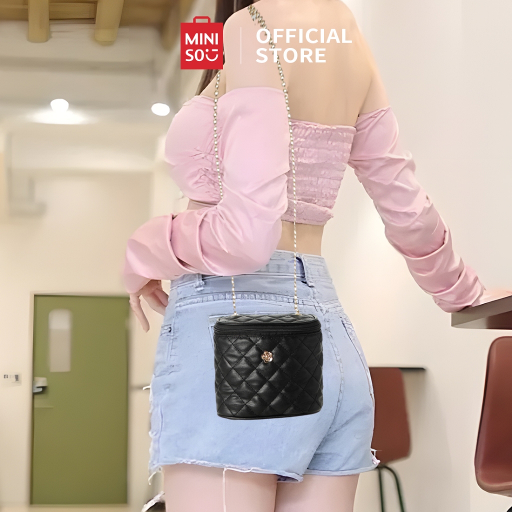 MINISO Tas Selempang Rantai Wanita Fashion Party Bag Classic Diamond Lattice Pattern Quilted Bucket 