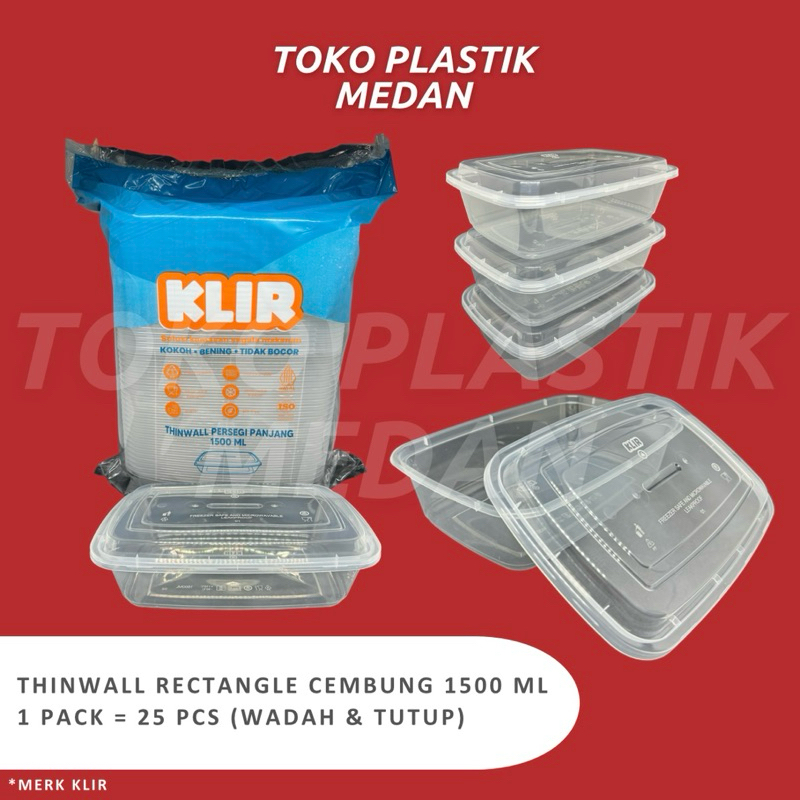 MERK KLIR THINWALL RECTANGLE CEMBUNG 1500ML PER 1 PCS ECERAN / 25PCS PER PACK / 300PCS PER DUS GROSI