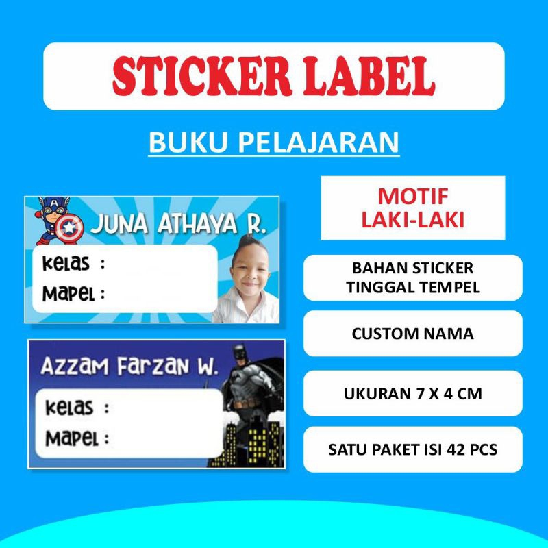 

Sticker Label Nama Buku motif laki-laki || Custom Nama || Perlengkapan Sekolah