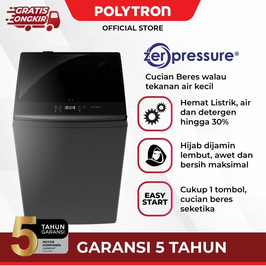 POLYTRON MESIN CUCI PAW 90518 / MESIN CUCI POLYTRON 1 TABUNG ZEROMATIC HIJAB PAW 90518 [9 KG]