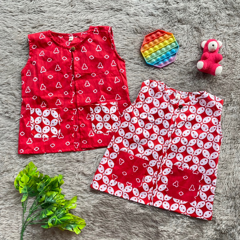 OUTER LEKBONG BATIK ANAK JUMPUTAN KAWUNG MERAH PUTIH SERIES BAHAN KATUN MURAH
