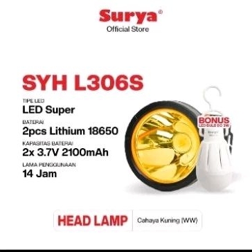 Senter Kepala Surya Lithium SYH L306S cahaya kuning
