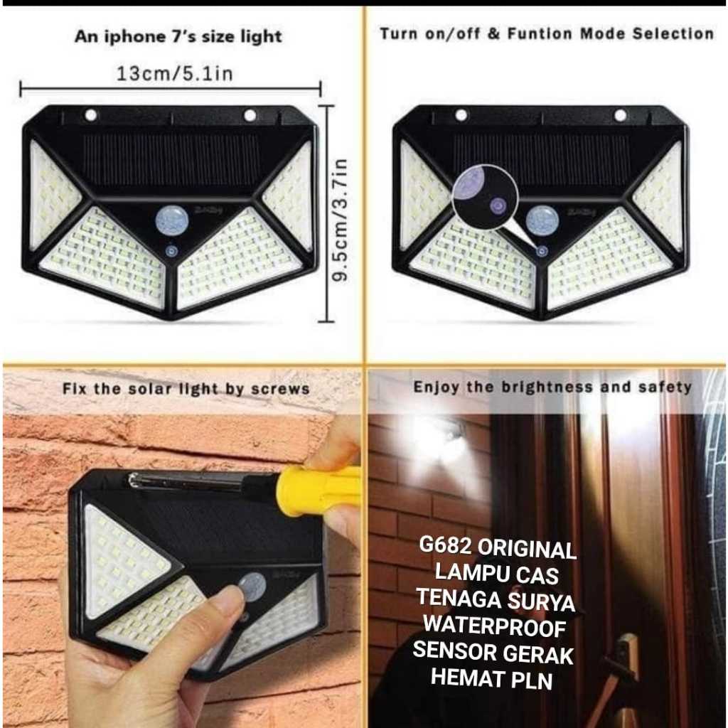 G682 Lampu sensor original gerak otomatis lampu dinding LED wall pju jalan cas solar panel tenaga su