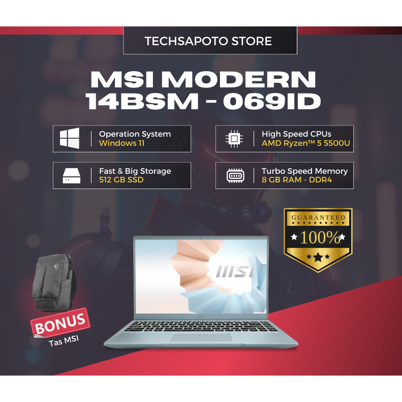 LAPTOP MURAH GAMING MSI MODERN 14B5M-069ID AMD RYZEN 5 14"FHD