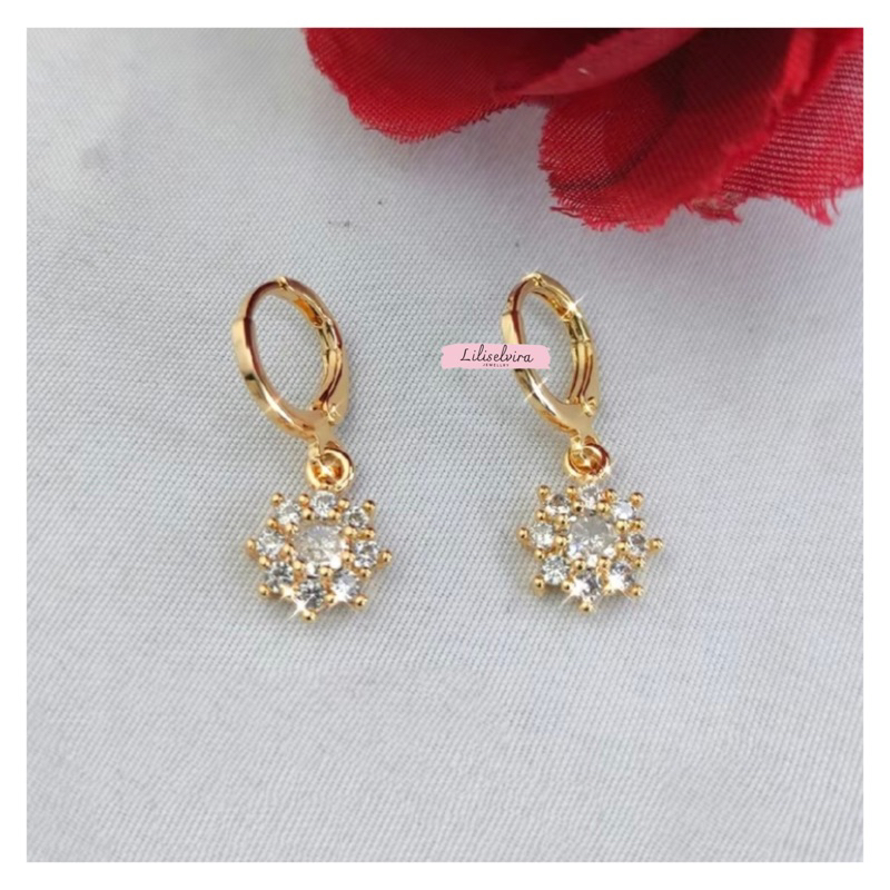 Anting Xuping Gold Anting Dewasa Model Clip Permata Bunga