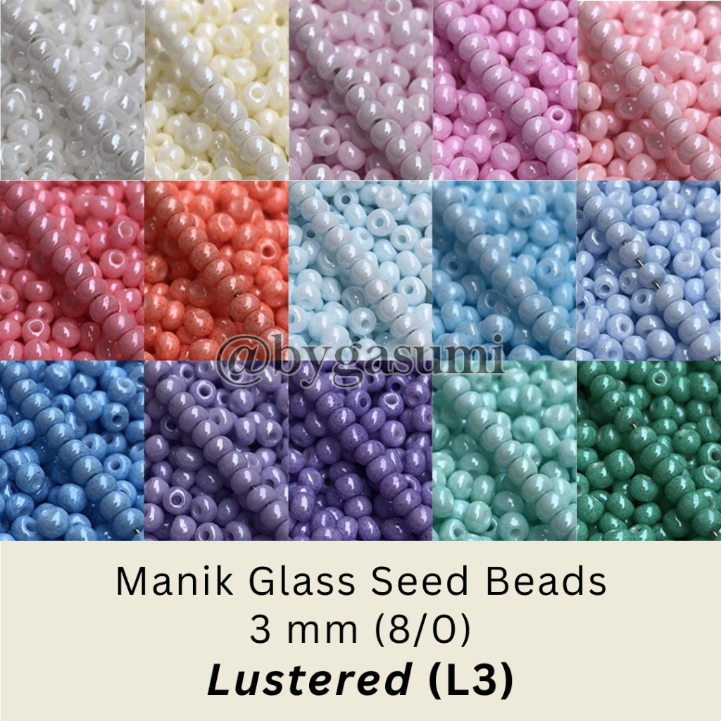 (L3) 10 & 50 Gr Manik Premium Ukuran Seragam 3mm 8/0 Lustered Glass Seed Beads Soft Pastel Glossy Be