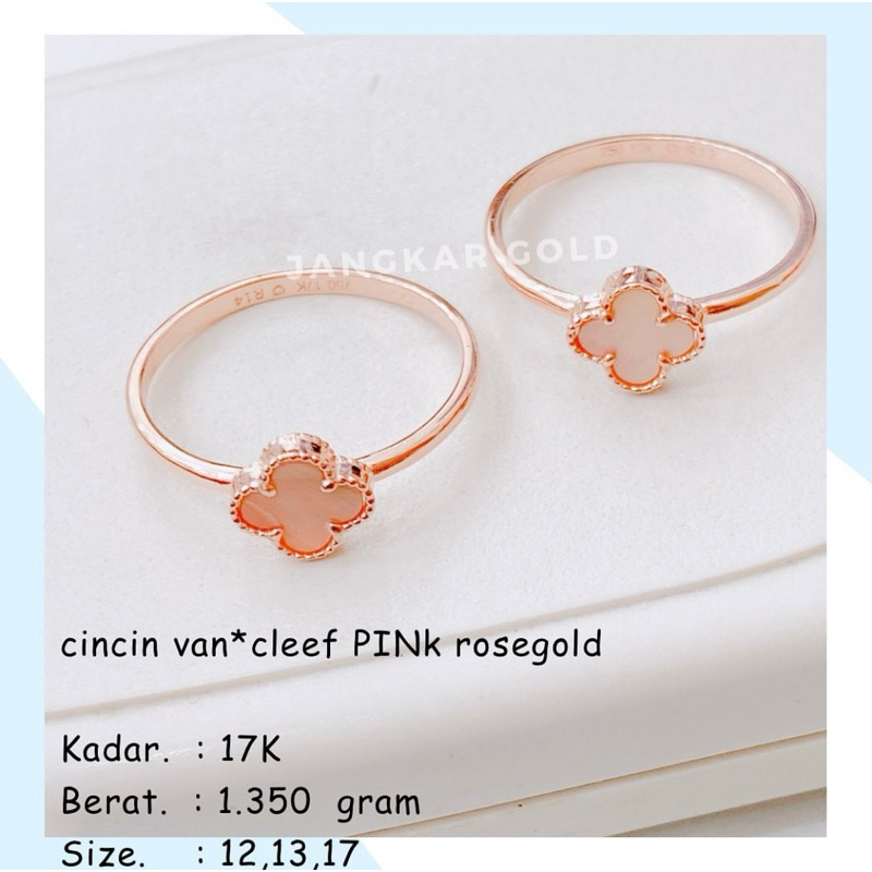 CINCIN VANCLEEF PINK ROSE GOLD 17K 1.350GR VC VCA CLOVER VAN CLEEF ALHAMBRA