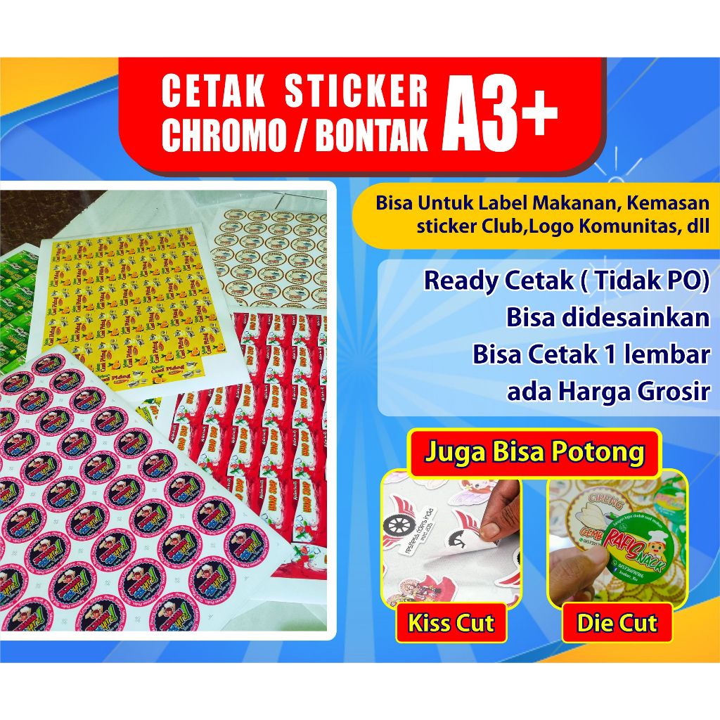 

Cetak Sticker Label A3 A3+ / Stiker Bontak / Chromo / Kromo label