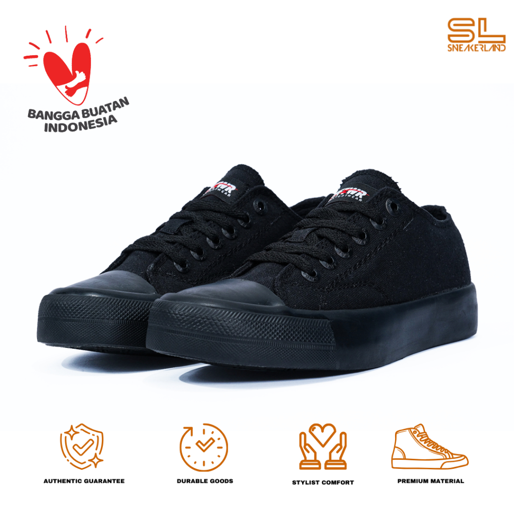 SABA Vintage All Black - Sepatu Sneakers Casual Pria Wanita