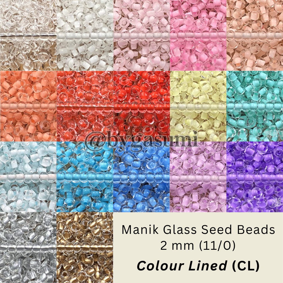 (CL2) 10 & 50 Gram Manik Premium Ukuran Seragam 2 mm 11/0 Colour Lined Glass Seed Bead Warna Clear B