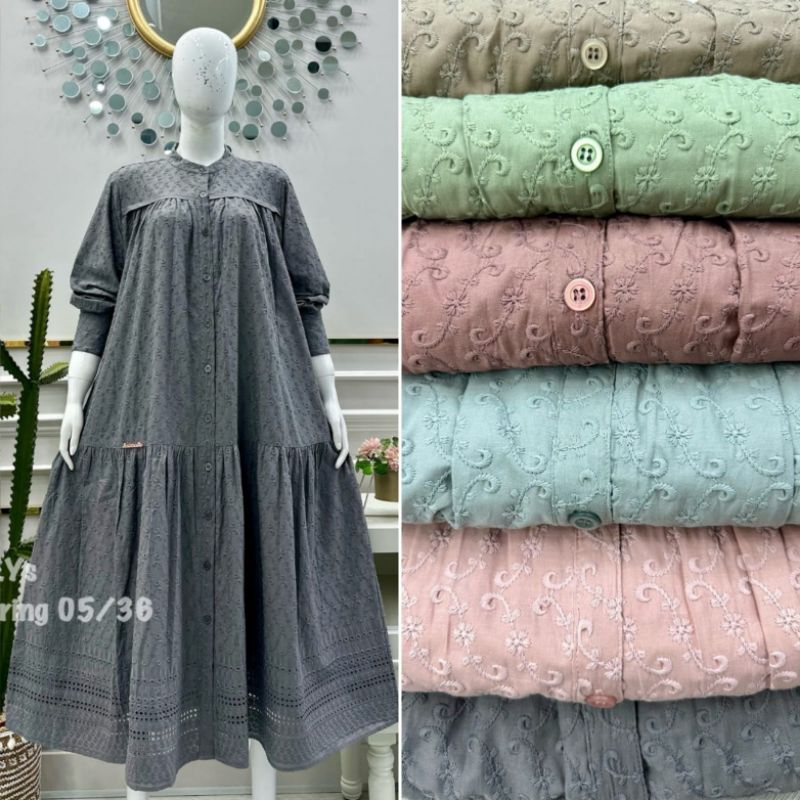 Midi dress bordir + furing  salvina ys / midi dress bordir salvina original