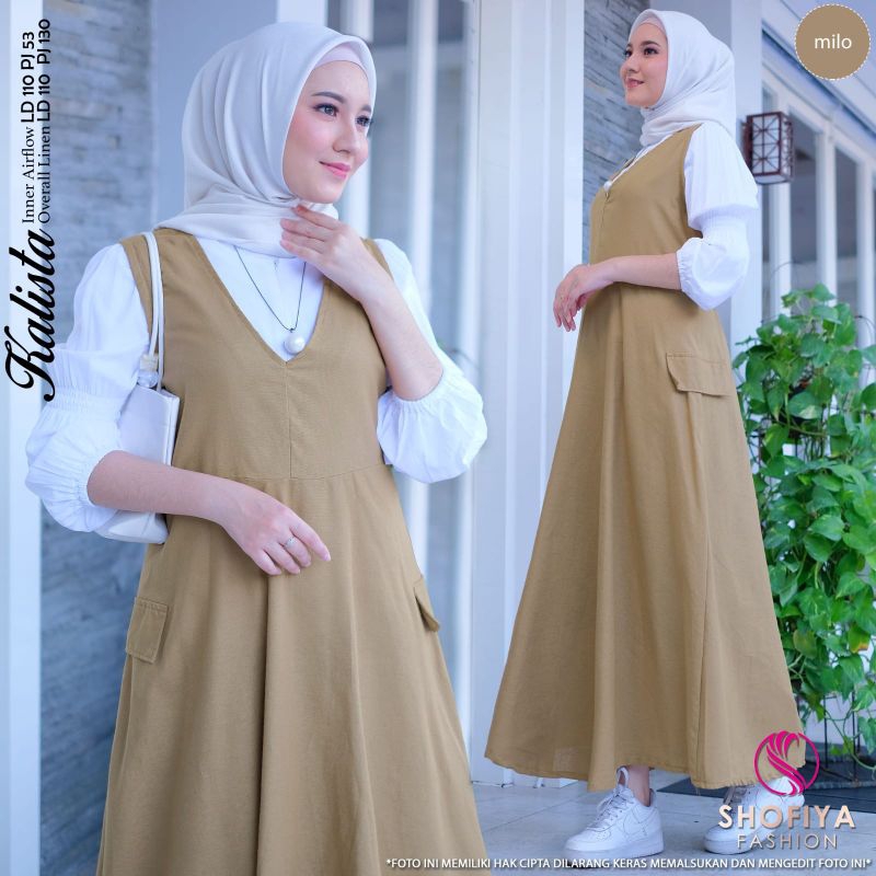 (NEW BISA COD GRATIS ONGKIR) KALISTA DRESS OVERAL//GAMIS OVERALL//DRESS OUTER WANIYA//GAMIS OUTER//G